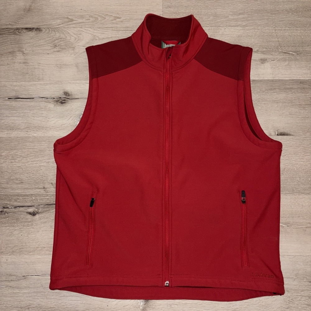 LL Bean Full Zip Lightweight Nylon Vest Men's Large Red Outdoor Hiking